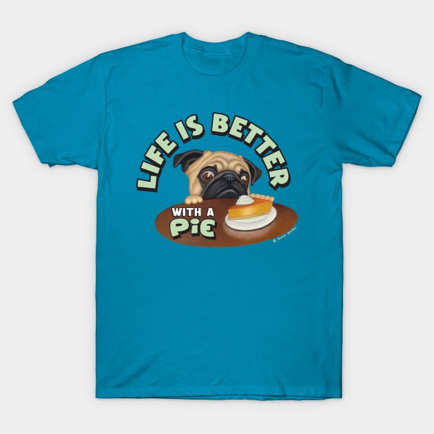 Cute great wonderful awesome Pug Eying Pie on Table T-Shirt by Danny Gordon Art